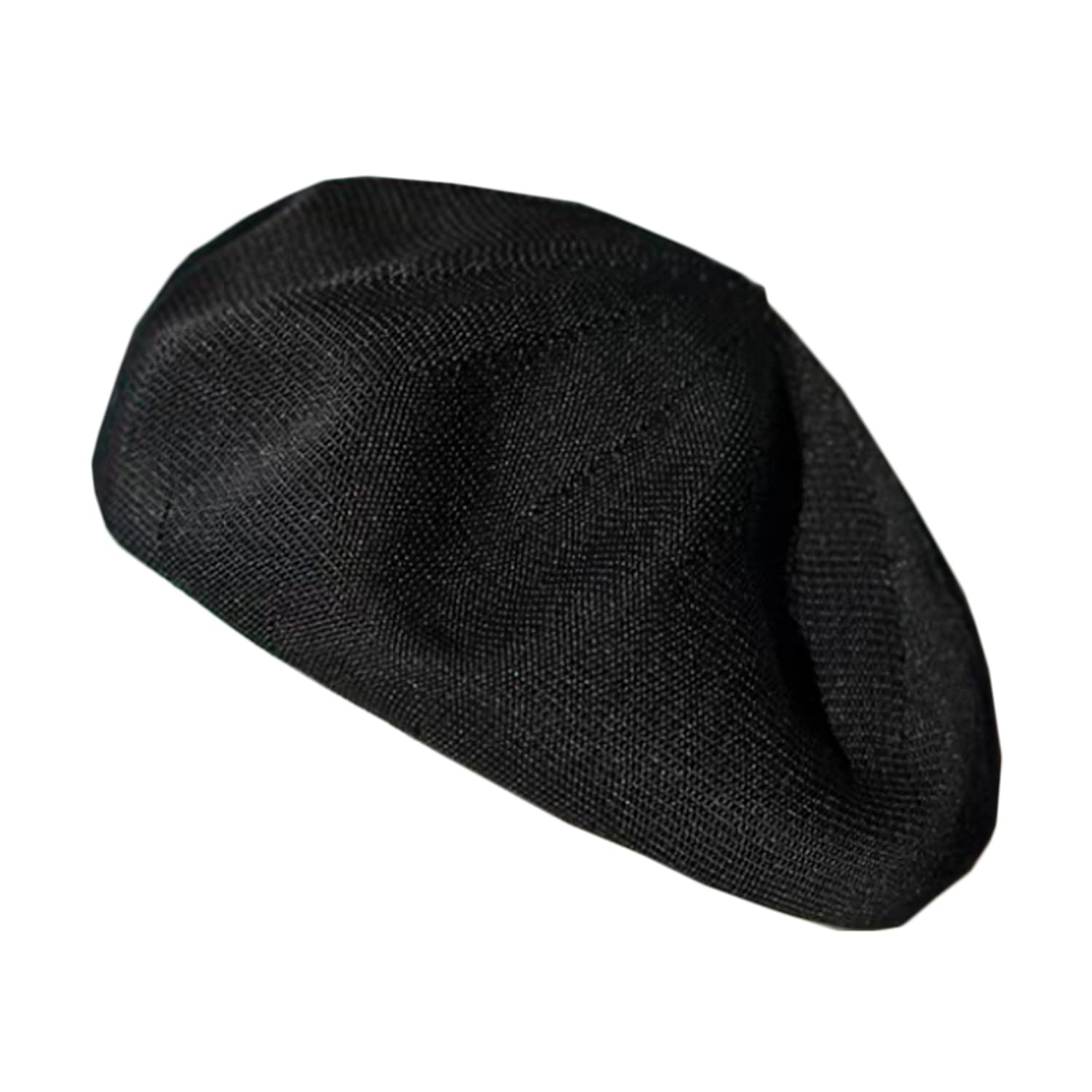 Gllutt Summer Knitted Thin Beret Hat for Women Size Adjustable French Style Solid Color (Thin Black)