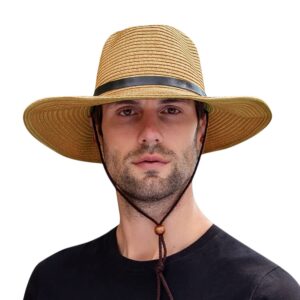 straw cowboy hat for men women beach sun hat wide brim panama fedora hat outdoor foldable summer straw hat western style (khaki)