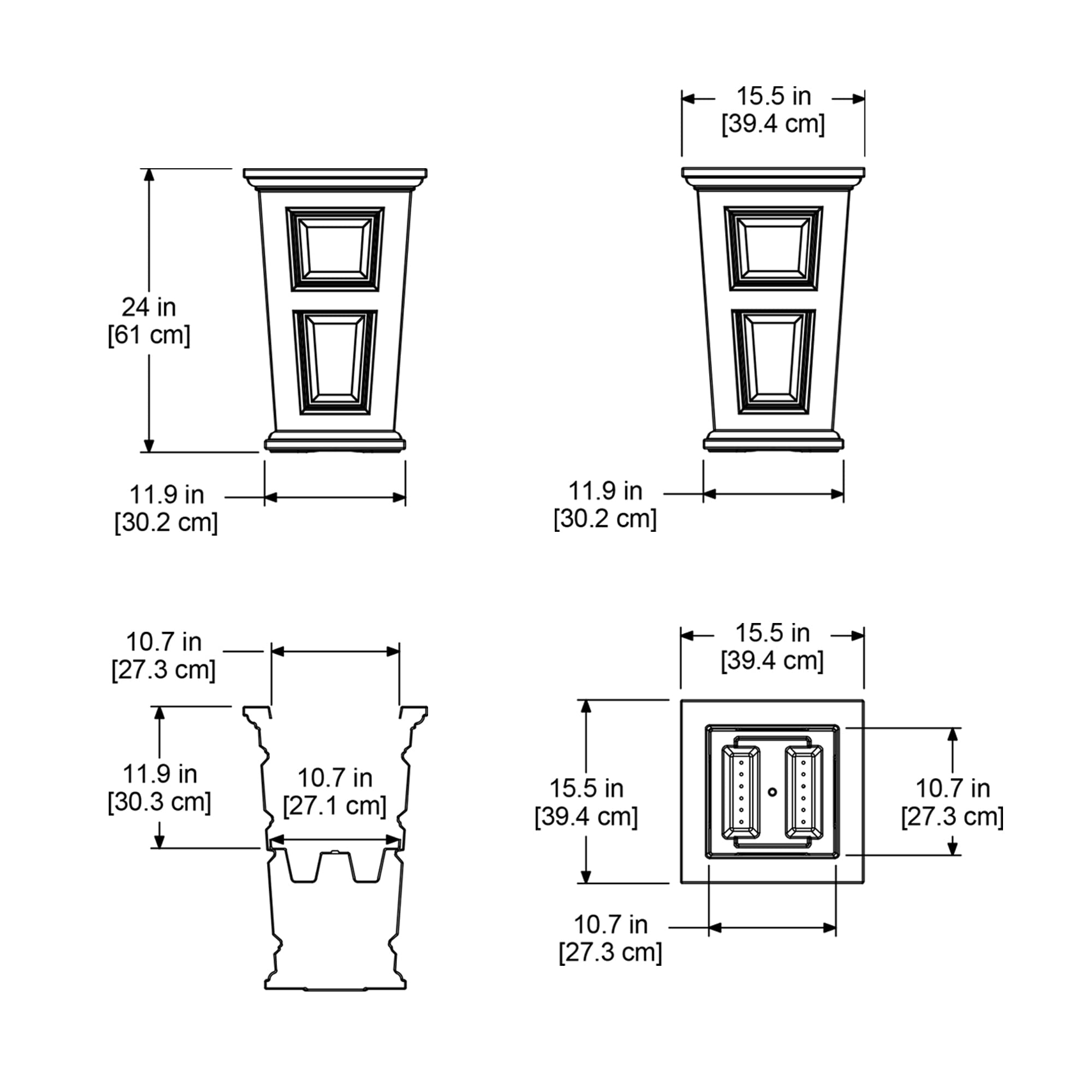 Mayne Wyndham 24in Tall Planter - 2 Pack - Black - Built-in Water Reservoir (7829-B)