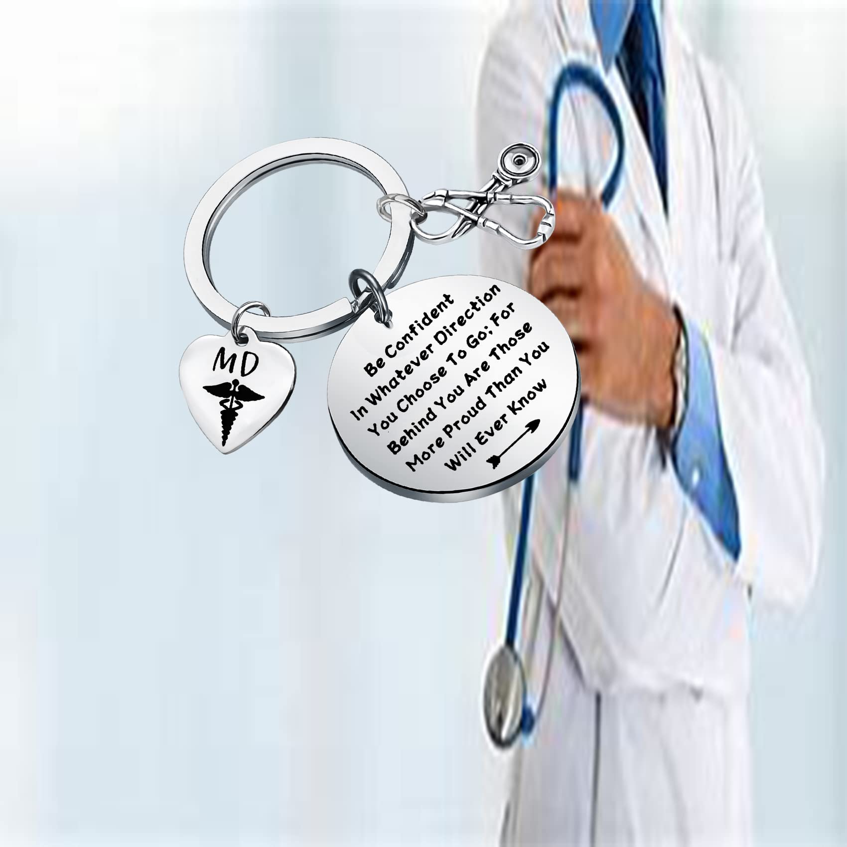 LQRI MD Gifts Keychain Medical Doctor Gifts New Doctor Gifts MD Med Medical School Graduation Gifts Student Doctor Gifts (silver)