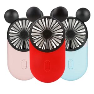 kbinter cute personal mini fan, handheld & portable usb rechargeable beautiful led light, 3 adjustable speeds, holder, for indoor outdoor activities,cute mouse 3 pack (red+pink+blue)