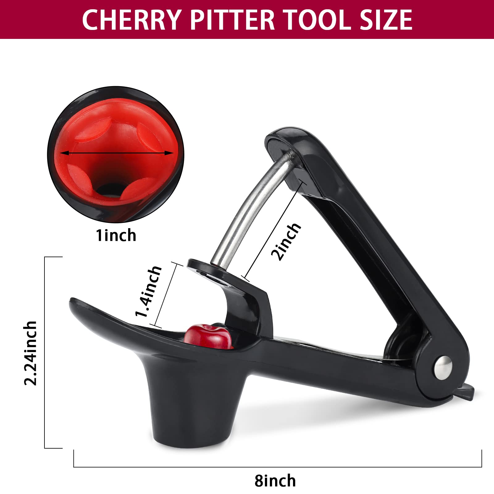 Firjuty Cherry Pitter - Heavy-Duty Olive and Cherry Pitters Corer Tool with Space-Saving Lock Design, Multi-Function Cherries Stoner Seed Remover Tool for Making Cherry Jam (Black)