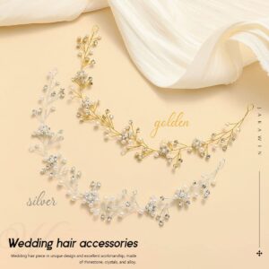 JAKAWIN Bride Rhinestone Wedding Hair Piece Crystal Flower Hair Vine Pearl Bridal Hair Accessories for Women and Girls HV176 (1 Silver)