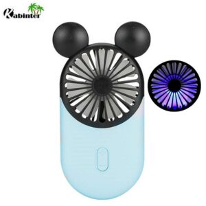 Kbinter Cute Personal Mini Fan, Handheld & Portable USB Rechargeable Beautiful LED Light, 3 Adjustable Speeds, Holder, for Indoor Outdoor Activities,Cute Mouse 3 Pack (Red+Pink+Blue)