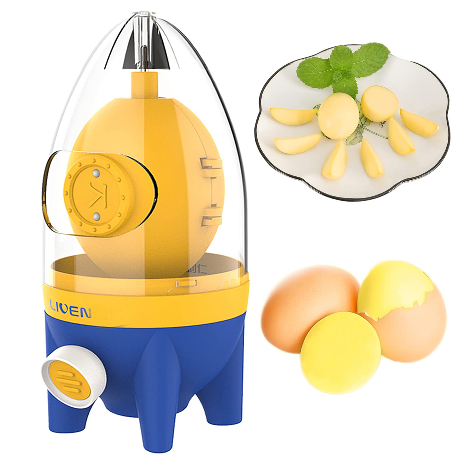 Golden Egg Maker Manual Puller, Portable Egg Spinner Scrambler in Shell for Boiled Golden Eggs, Silicone Shaker Whisk Yolk Mixer with Drawstring, Egg Homogenizer for Kitchen Cooking