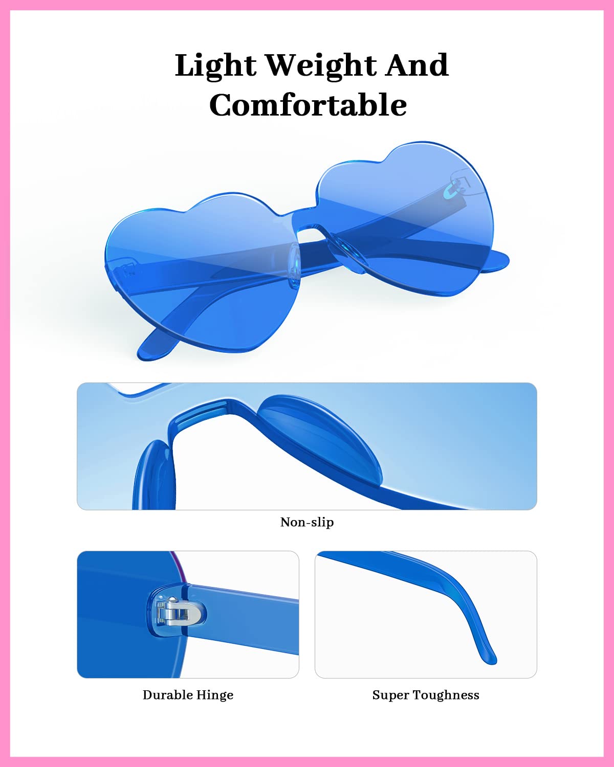 Gaiatop Heart Sunglasses for Women Candy Color Transparent Rimless Heart Glasses for Girls Cute Heart Shaped Sunglasses