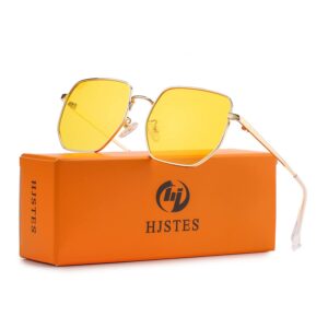 HJSTES Large Hexagonal Polarized Sunglasses Womens Men Trendy Square Mirrored Lens UV Protection(Gold/Yellow)