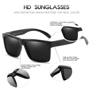 DUBERY Classic Square Polarized Sunglasses for Men/Women UV400 Protection Sun Glasses D805,Black/Black