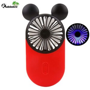 Kbinter Cute Personal Mini Fan, Handheld & Portable USB Rechargeable Beautiful LED Light, 3 Adjustable Speeds, Holder, for Indoor Outdoor Activities,Cute Mouse 3 Pack (Red+Pink+Blue)