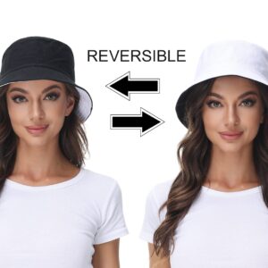 Women Reversible Bucket Hat, Summer Sun Hat for Women, Black- White