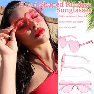 60 Pairs Heart Sunglasses Pink Heart Shaped Rimless Sunglasses Transparent Heart Frameless Glasses Candy Color Heart Sunglasses for Party Favor Cosplay