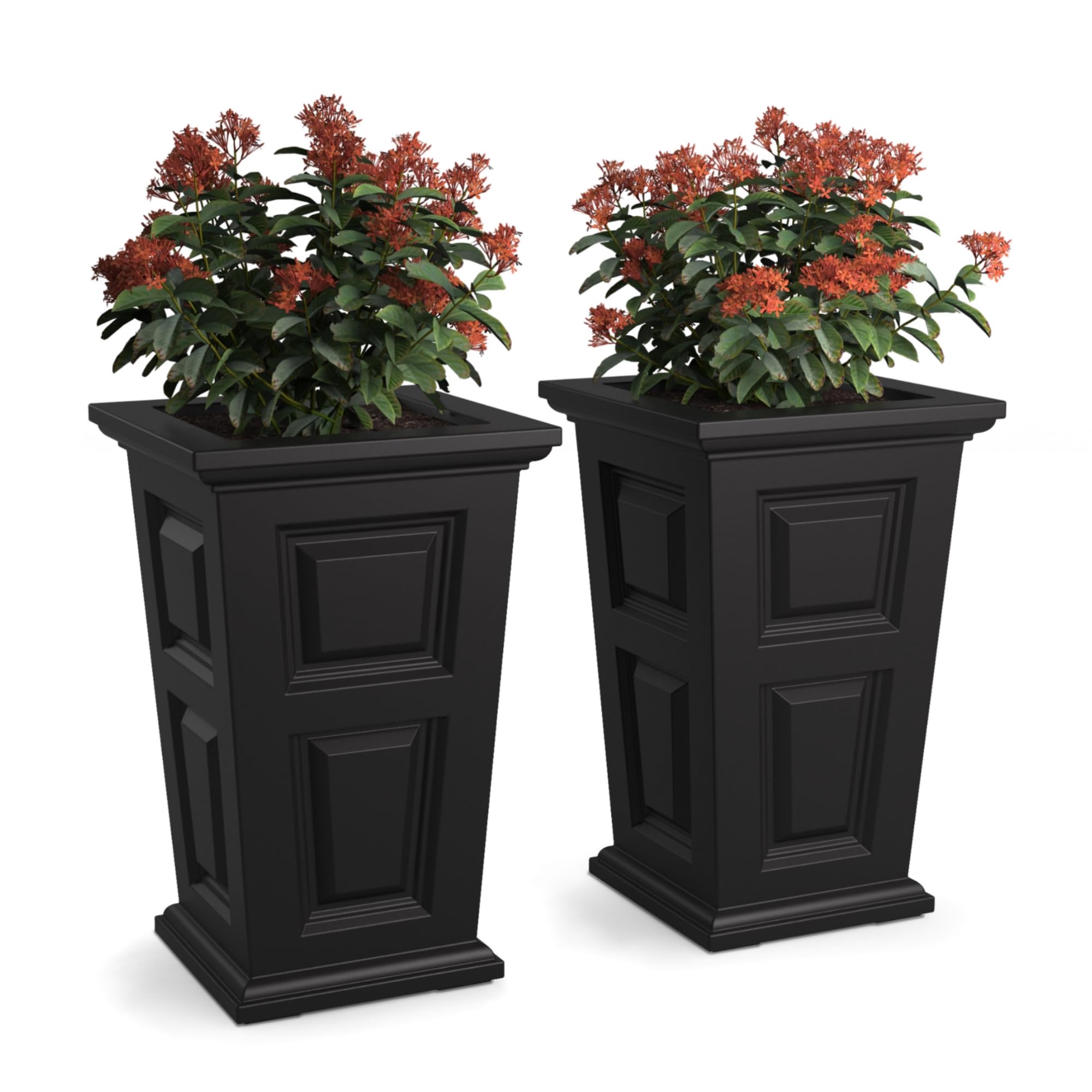 Mayne Wyndham 24in Tall Planter - 2 Pack - Black - Built-in Water Reservoir (7829-B)