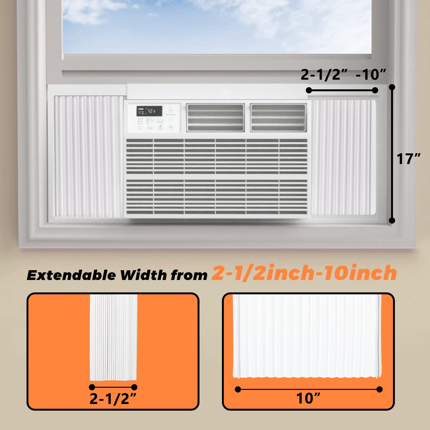 GCGOODS Window AC Side Panels with Double Layer, Insulation Window Air Conditioner Side Panel Kit, Ajustable Fits Up to 17 inch H x 10 inch W, 2 Pack