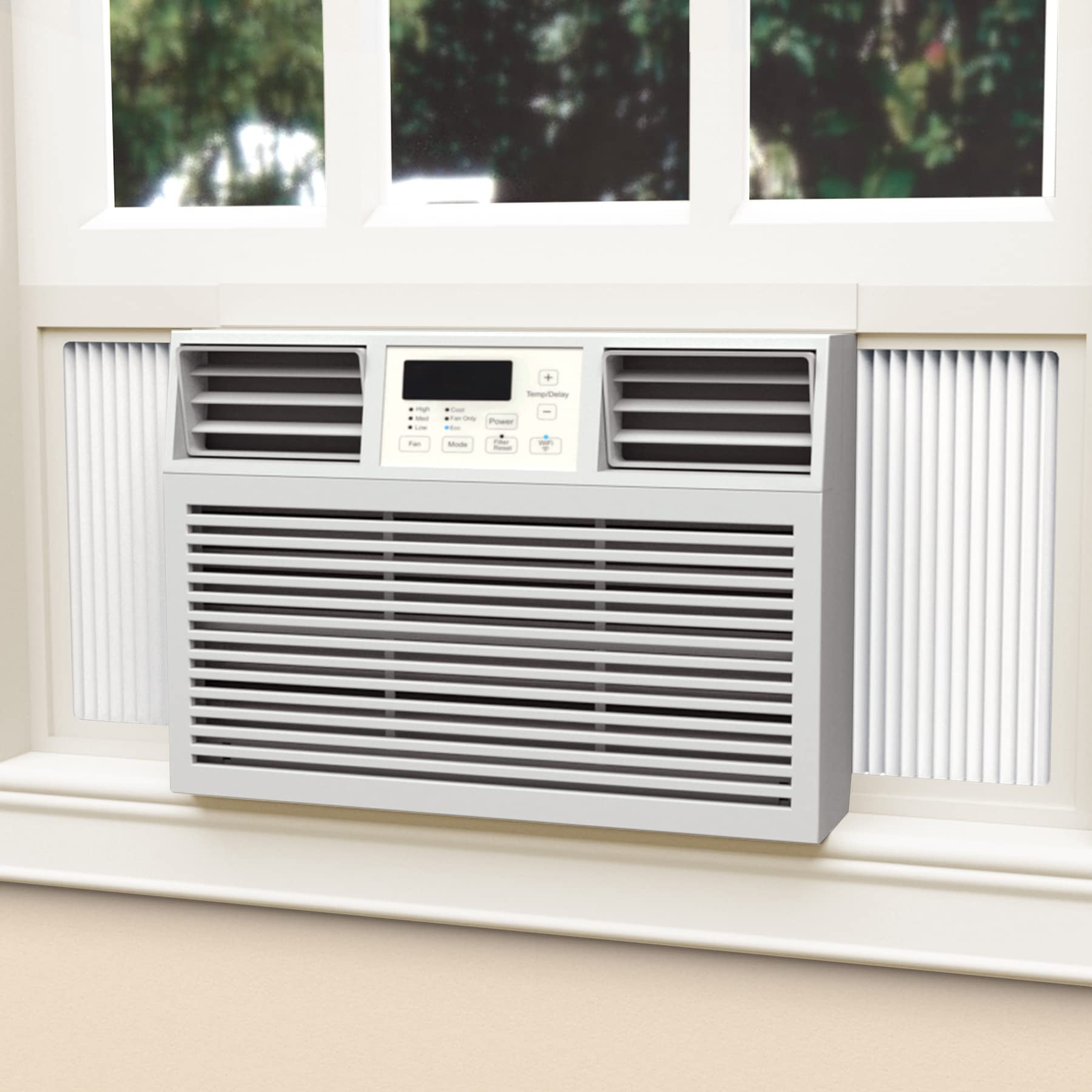 GCGOODS Window AC Side Panels with Double Layer, Insulation Window Air Conditioner Side Panel Kit, Ajustable Fits Up to 17 inch H x 10 inch W, 2 Pack