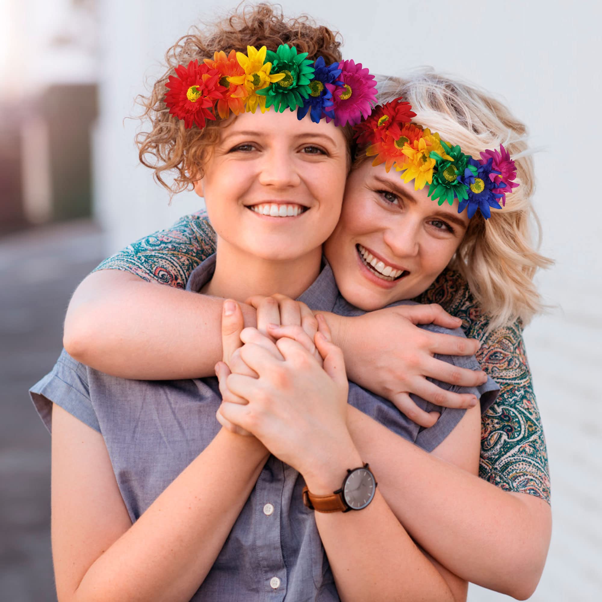 SunnyPro Sunflower Headband Flower Crown Hair Band - Pride Rainbow LGBT Accessories Floral Crowns for Women and Girls- 2 Pack