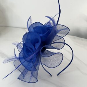 Women Fascinators Organza Fascinators 20S Party Hat Wedding Tea Party Fascinator Pillbox Hat with Headband Hairclip Royal Blue