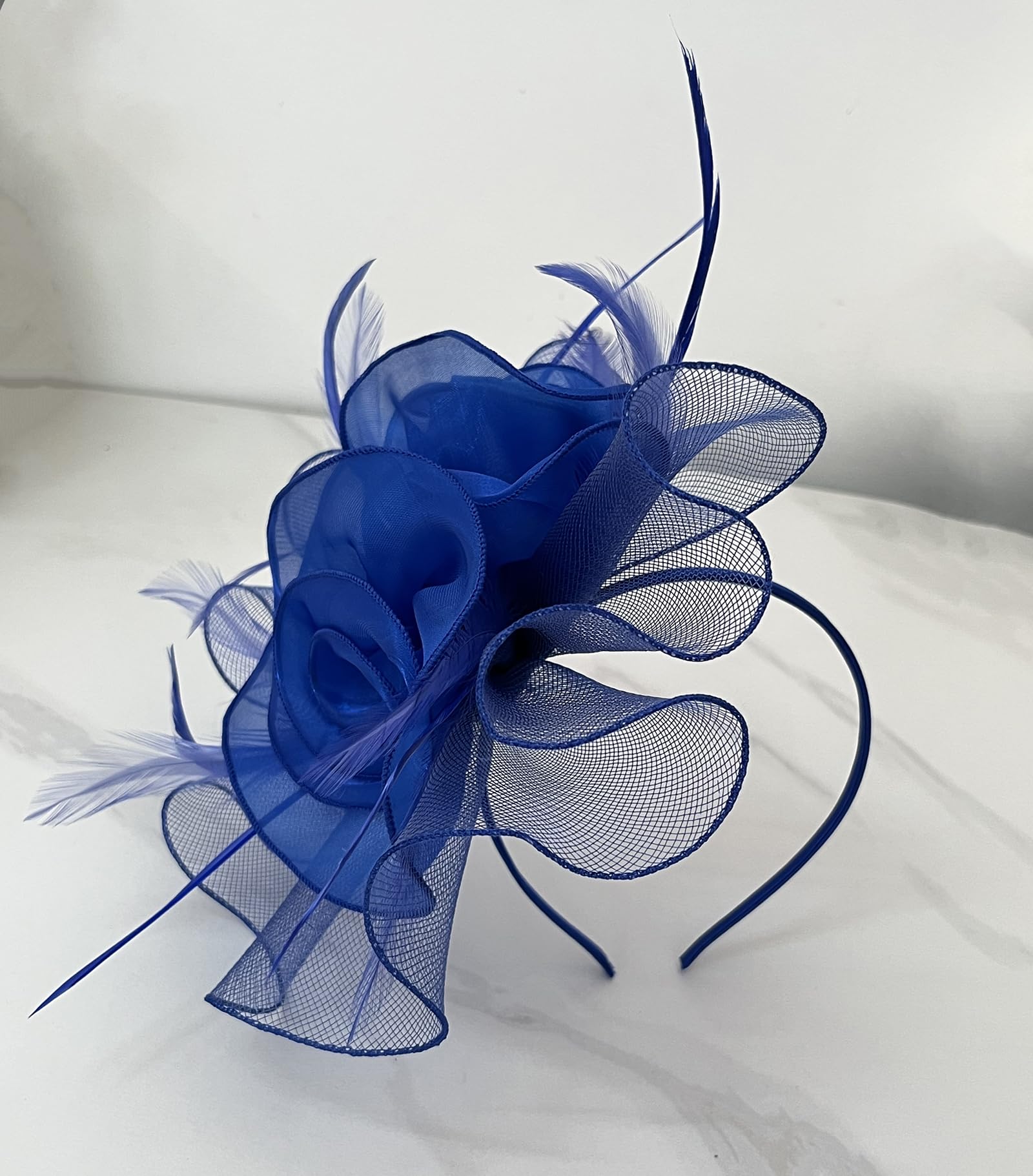 Women Fascinators Organza Fascinators 20S Party Hat Wedding Tea Party Fascinator Pillbox Hat with Headband Hairclip Royal Blue