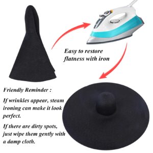 Oversized Sun Straw Hat for Women, UPF 50+ Floppy Wide Brim Summer Hat, Foldable Roll Up Travel Hat (Black, 11.8 Inches Brim Width)