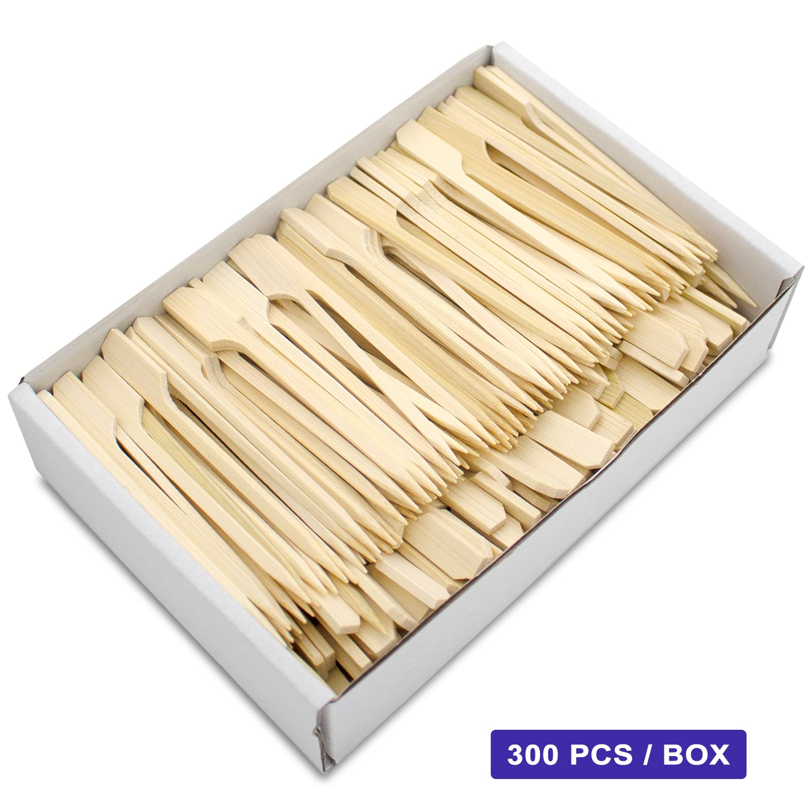 BLUE TOP 300Pcs Bamboo Paddle Picks, 3.5 Inch Sturdy Flat Skewers Food Appetizer Toothpicks for for Fruit, Grilling, Drink, BBQ, Barbecue, Yakitori Chicken, Fondue, Roasting,Cocktail, Marshmallow