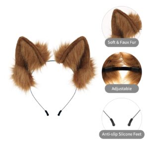 Adolala Furry Cat Wolf Fox Ears Headband Halloween Headwear Cosplay Costume Party for Women Girls