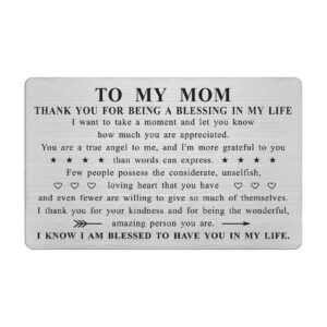 abnty mothers day gifts for mom, thank you mom gifts, mom appreciation card, stainless steel engraved wallet insert