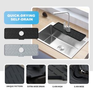 Meiliweser Silicone Faucet Splash Guard, 18” x 5.9”, Faucet Water Catcher Mat, Longer Silicone Sink Mat for Kitchen, Bathroom, Laundry Room, Farmhouse, Bar & RV (Black)