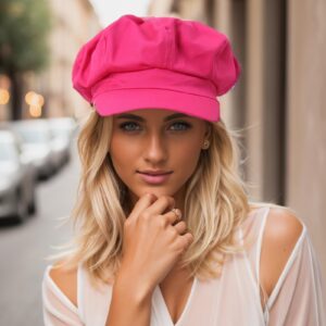 BEYLRZID Women’s Newsboy Cap Summer Beret Cap- 100% Cotton 8 Panels Vintage Cabbie Hat- Octagonal Visor Cap for Women Girls Ladies Gift Hot Pink