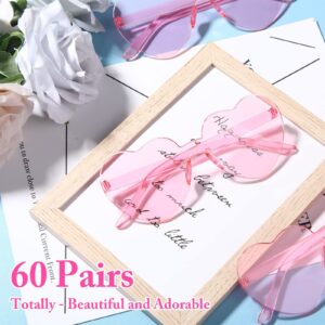 60 Pairs Heart Sunglasses Pink Heart Shaped Rimless Sunglasses Transparent Heart Frameless Glasses Candy Color Heart Sunglasses for Party Favor Cosplay