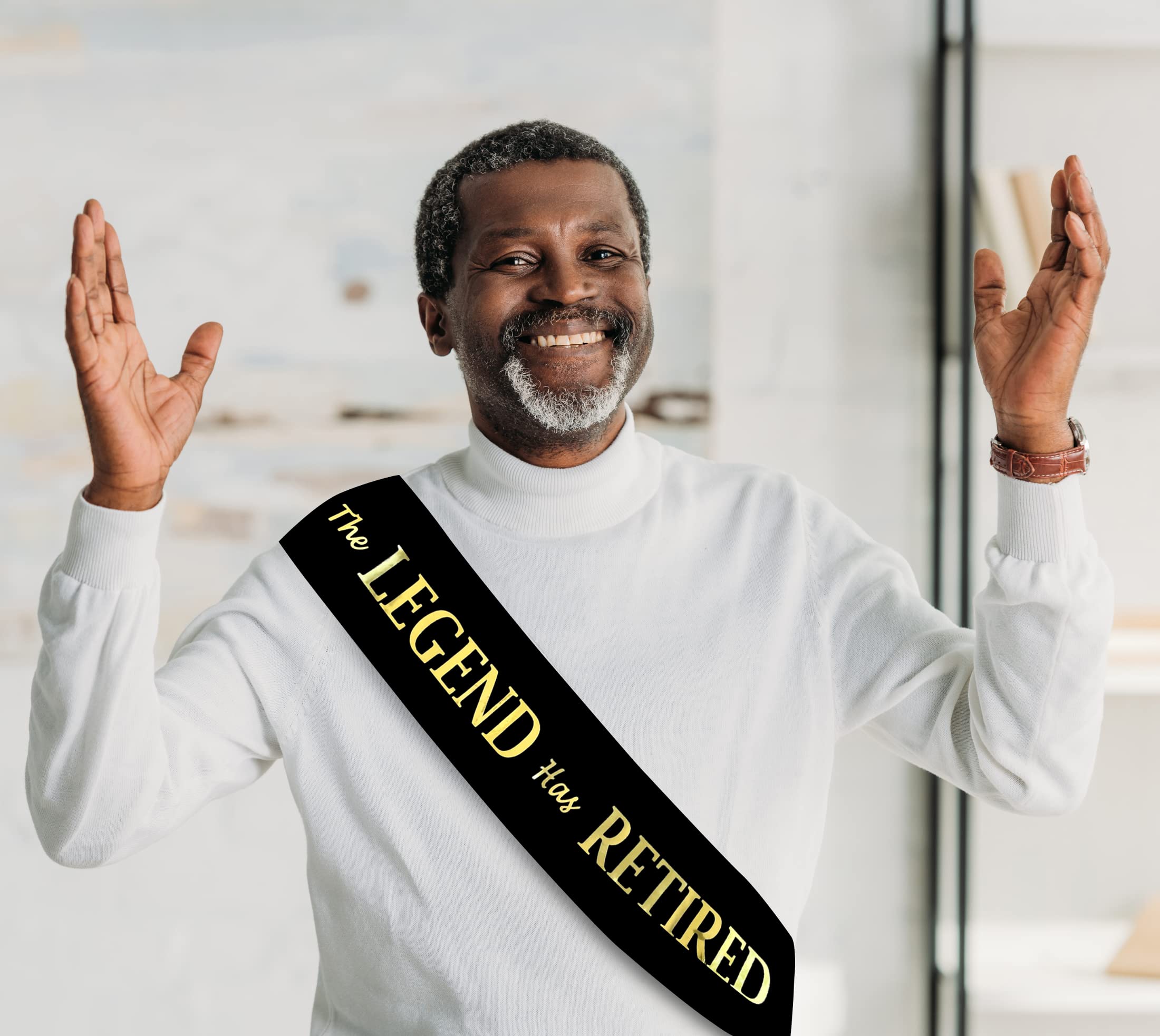 JPACO The Legend Has Retired Sash – Elegant Black and Gold Foil Legendary Sash for Both Women and Men & a Large Gold Safety Pin. Perfect for Retirement Parties