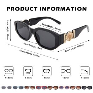 Hycredi Rectangle Sunglasses for Women Men Retro Driving Glasses 90’s Vintage Fashion Irregular Frame UV400 Protection（Black/Grey）