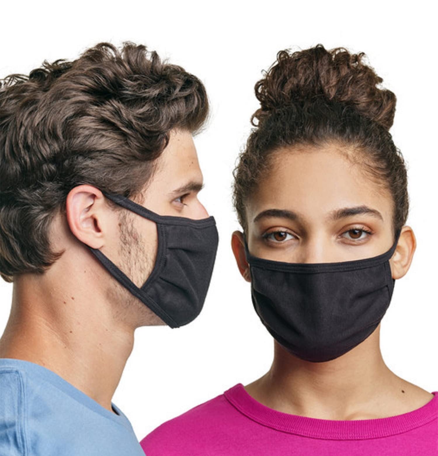 AIRQUEEN [10 Masks] Hane's Men's and Women's Soft 3-Ply 100% Cotton Washable and Reusable Face Masks with Adjustable Nosepiece,One size Fits most.(Black)