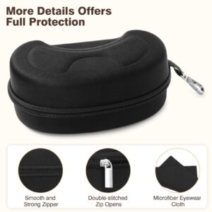 MoKo Safety Glasses Case, Goggle Case with Double-Stitched Zipper, Semi Hard Shell Glasses Case for Sports Sunglasses of All Shapes and Sizes, Metal Clip, Black