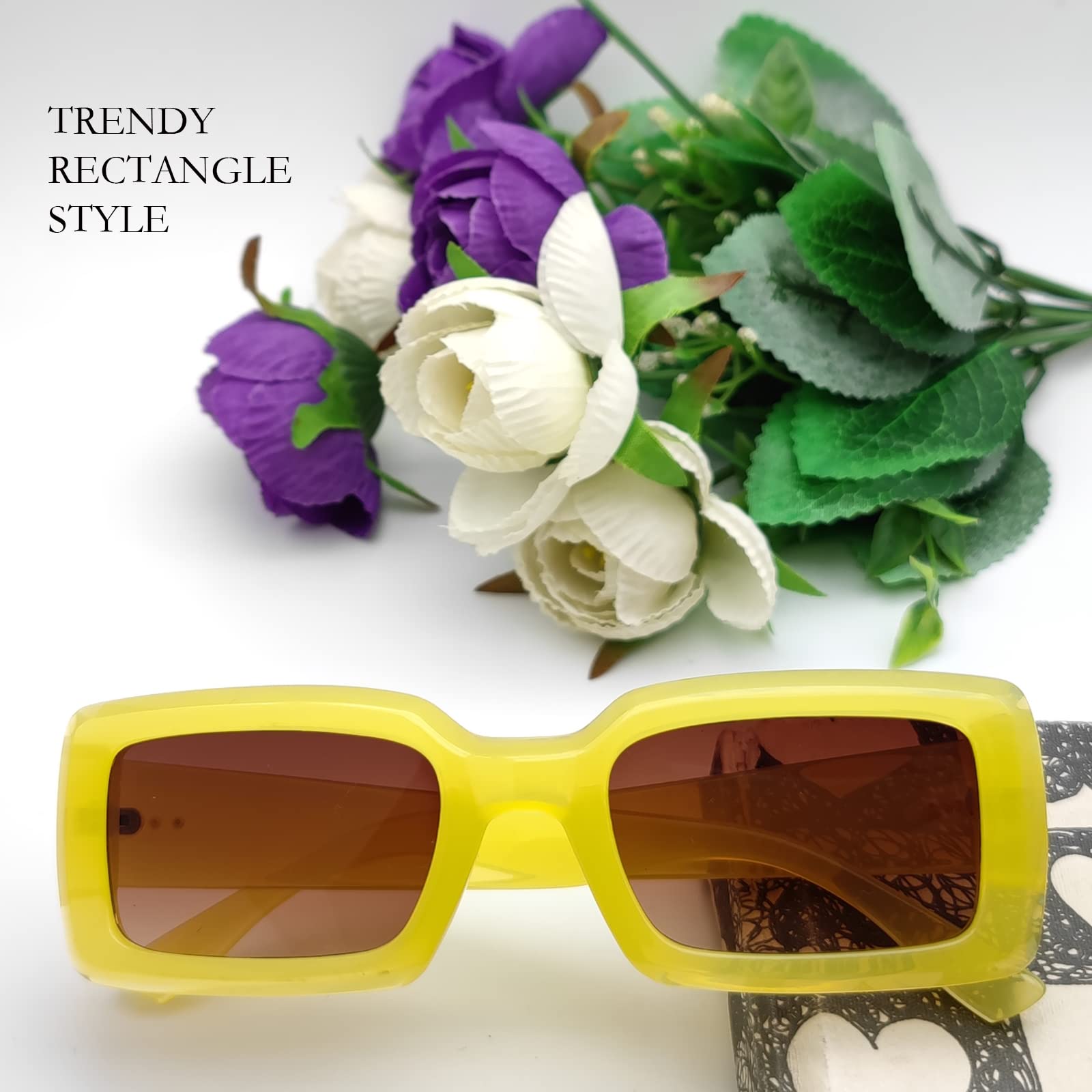 Mriendao Yellow Sunglasses for Women Men, Retro 90s Rectangle Sun Glasses Shades, Fashion Yellow Accessories