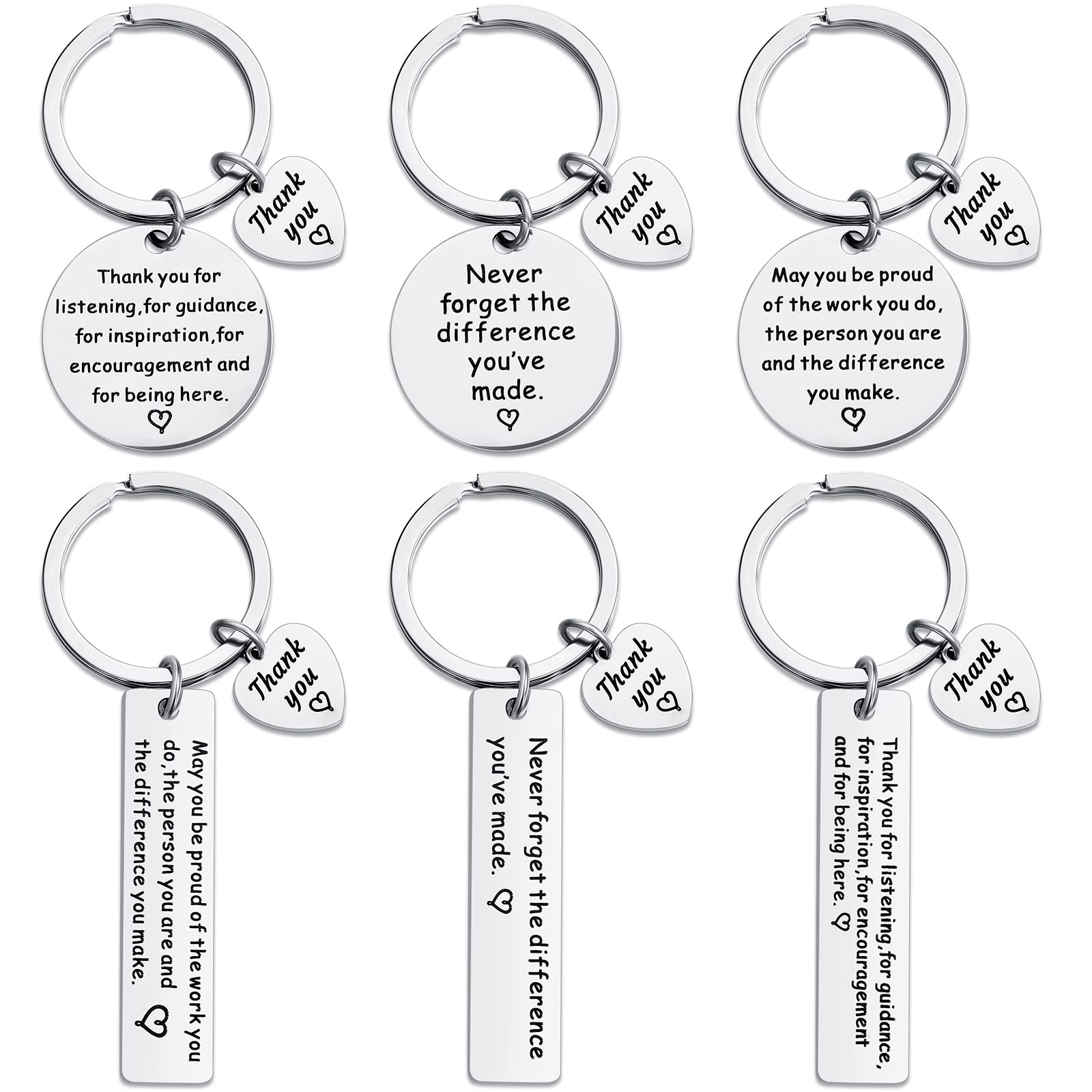 12 Pieces Thank You Gifts Appreciation Keychain Make a Difference Keychain Inspirational Stainless Steel Appreciation Keyrings Gifts for Women Volunteer Teacher Employee Social Worker(Silver)