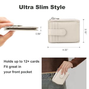 Fependu Slim Wallet for Women Thin Womens Card Holder RFID Blocking Genuine Leather Small Wallets Beige