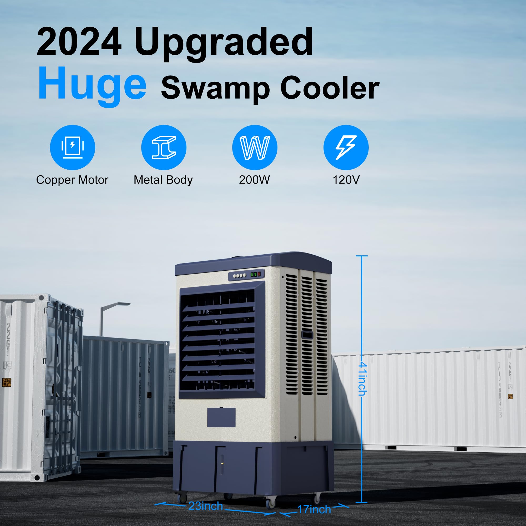 MEPTY 4800 CFM Portable Swamp Cooler, Evaporative Air Cooler with Continuous Auto Fill, Evaporative Cooler for Commercial, Industrial, Garage, Patio, Outdoor Use, 41Inch, 970sq.ft, Scroll Casters