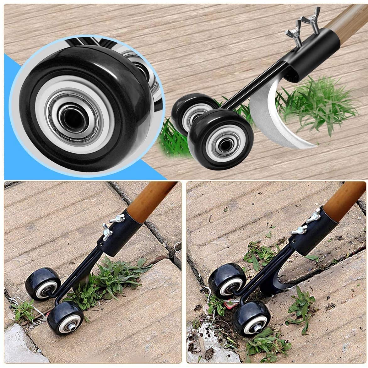 Crevice Weeding Tools with Wheels, Stand Up Weeding Tools for Garden Patio Backyard Lawn Sidewalk Driveways Weeds.