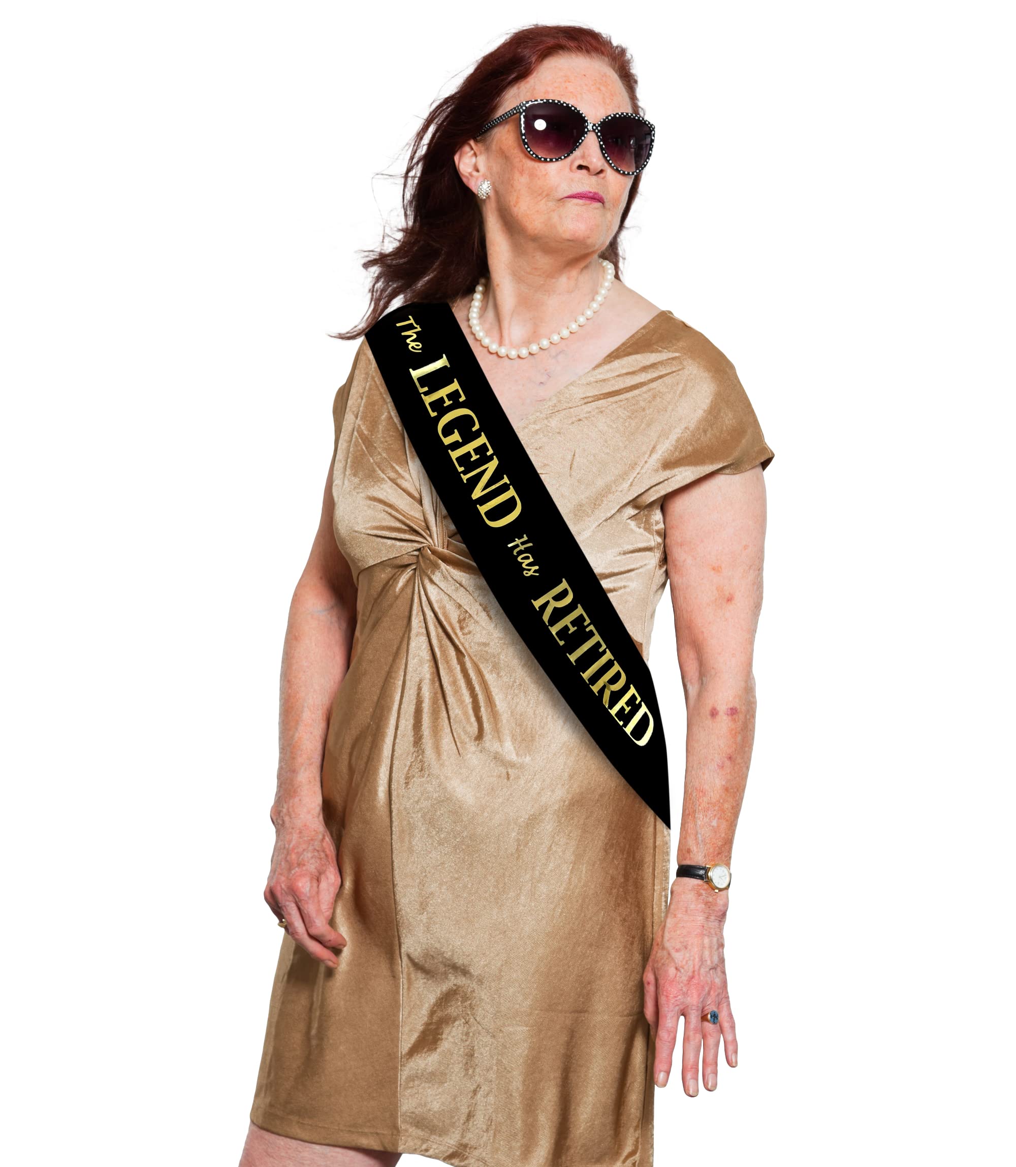 JPACO The Legend Has Retired Sash – Elegant Black and Gold Foil Legendary Sash for Both Women and Men & a Large Gold Safety Pin. Perfect for Retirement Parties