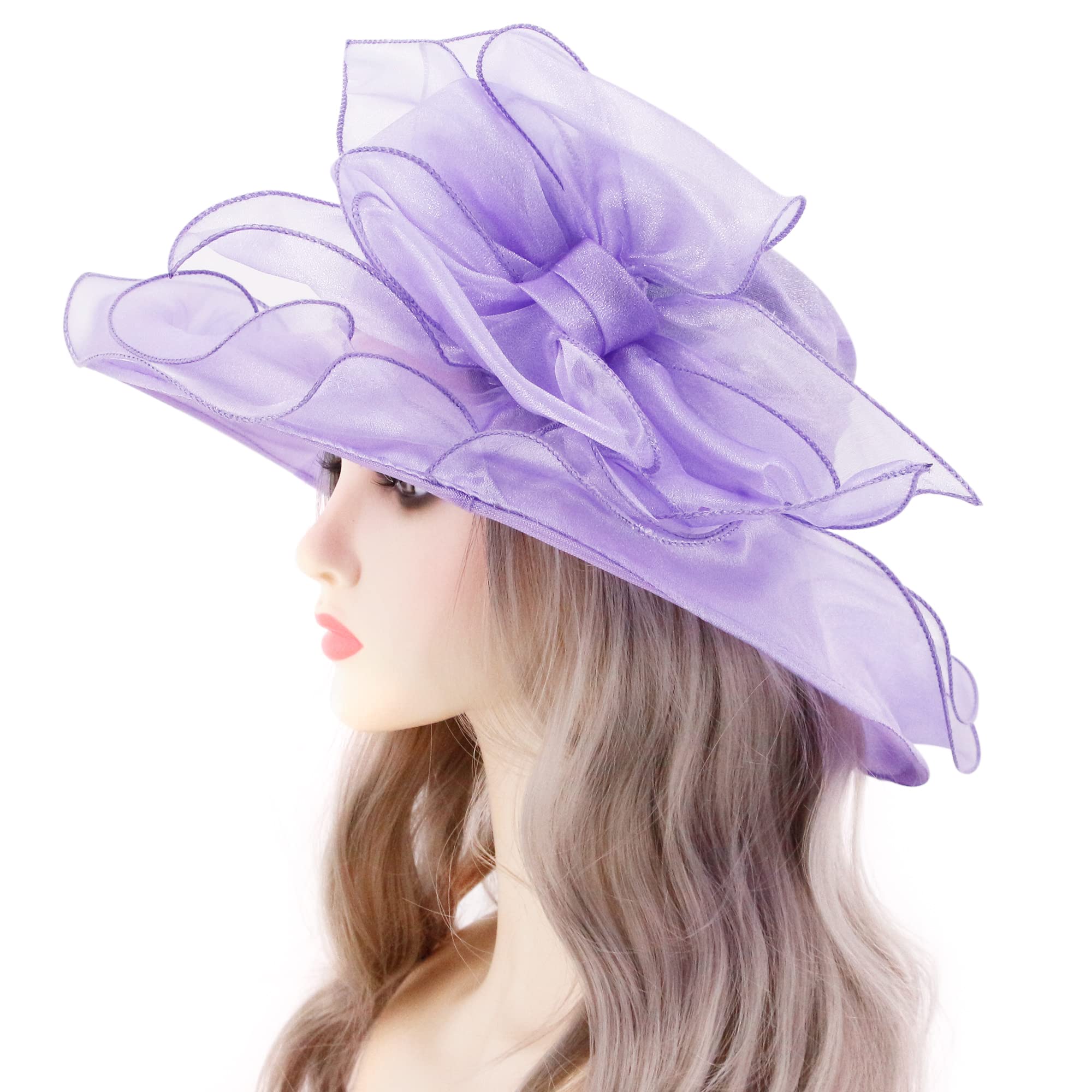 Testudineus Women Organza Bow-Knot Church Hat Fascinator Cap for Tea Party Bridal Wedding Dress Sun Hat