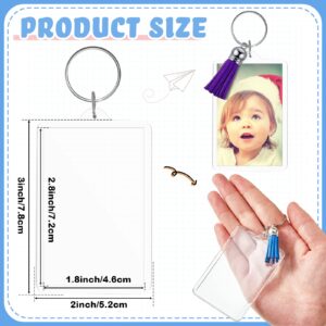 Henoyso Rectangle Acrylic Keychain Blanks Acrylic Photo Keychain Picture Frame Keychain with Tassels, 2 x 3 Inch(24 Sets)