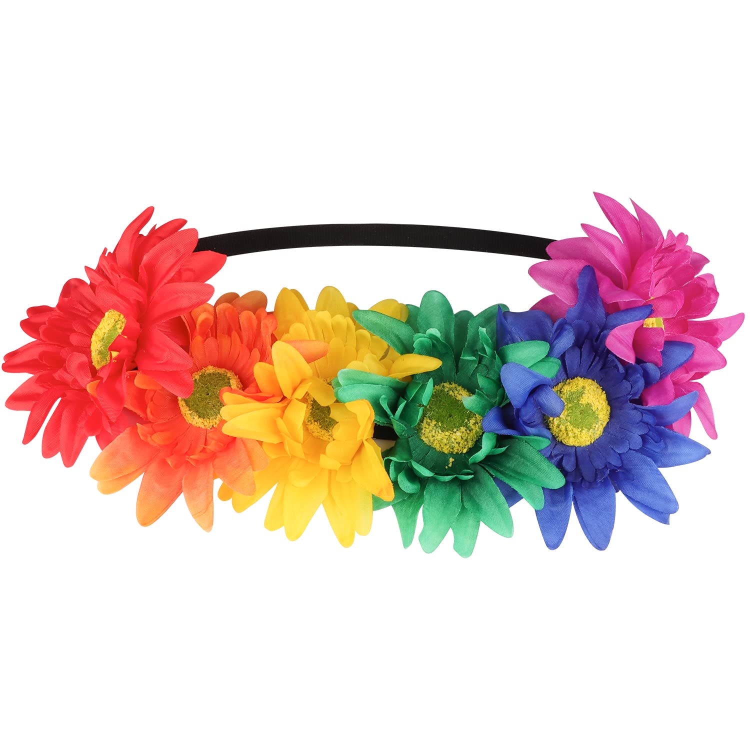 SunnyPro Sunflower Headband Flower Crown Hair Band - Pride Rainbow LGBT Accessories Floral Crowns for Women and Girls- 2 Pack