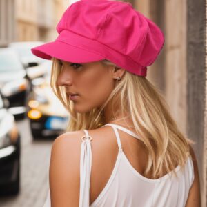 BEYLRZID Women’s Newsboy Cap Summer Beret Cap- 100% Cotton 8 Panels Vintage Cabbie Hat- Octagonal Visor Cap for Women Girls Ladies Gift Hot Pink