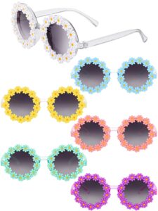 dunzy 6 pack daisy flower sunglasses for women retro hippie round glasses 70s disco groovy sunglasses for party costume accessories, 6 colors