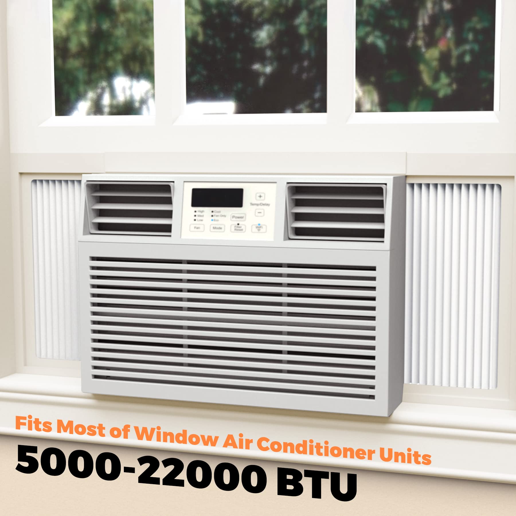 GCGOODS Window AC Side Panels with Double Layer, Insulation Window Air Conditioner Side Panel Kit, Ajustable Fits Up to 17 inch H x 10 inch W, 2 Pack