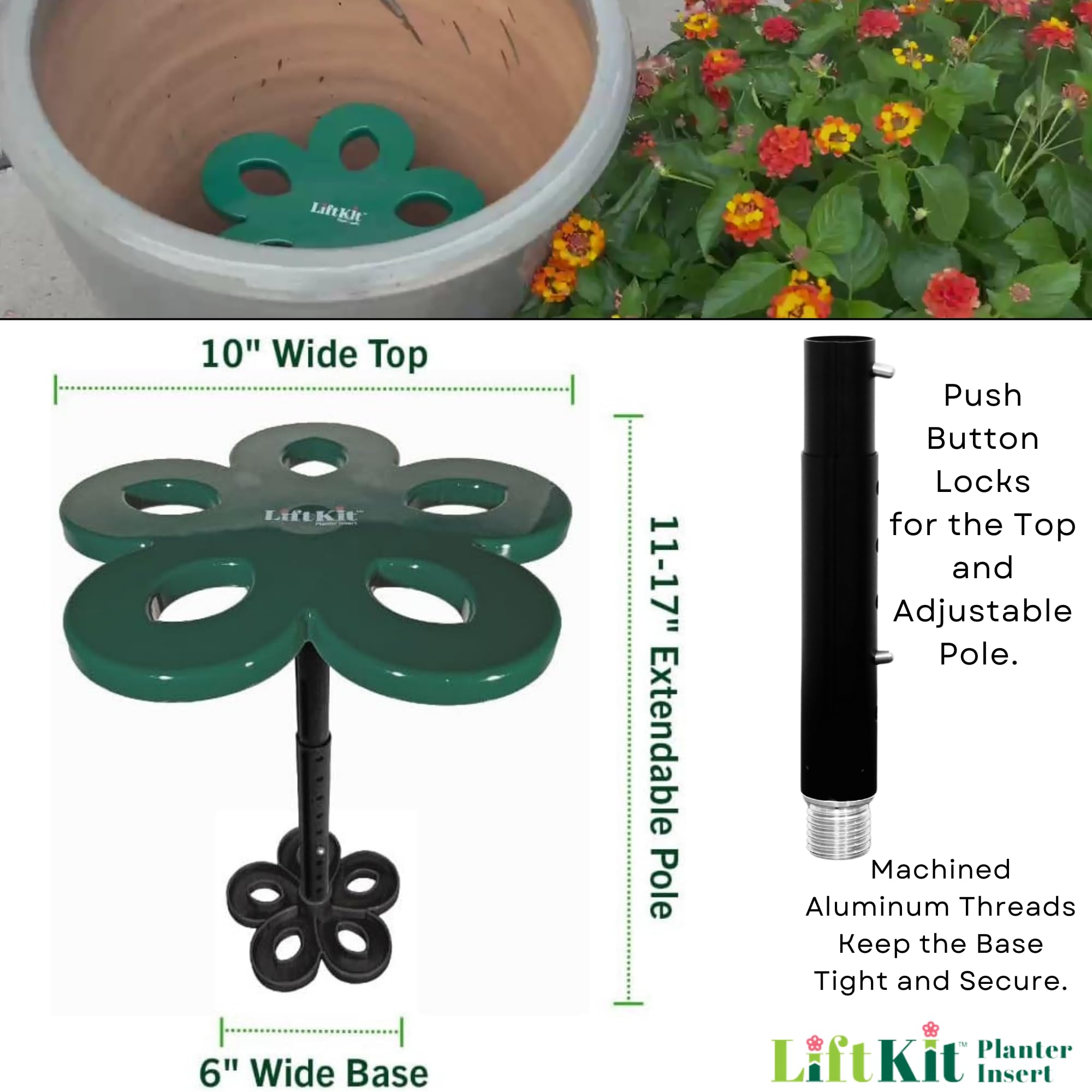 Lift Kit Planter Insert Tall Tapered Plant Riser Fill Bottom of Tall Flower Pots and Large Plant Containers | Indoor and Outdoor (11-17” Rise, 6" Base, 10" Top)