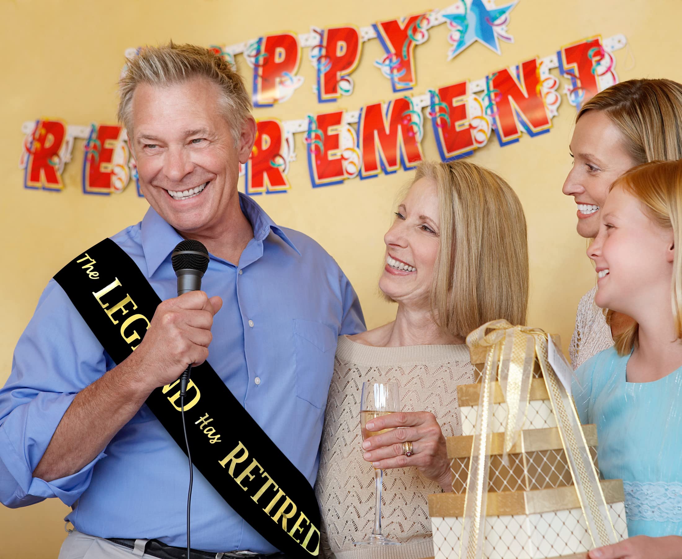 JPACO The Legend Has Retired Sash – Elegant Black and Gold Foil Legendary Sash for Both Women and Men & a Large Gold Safety Pin. Perfect for Retirement Parties