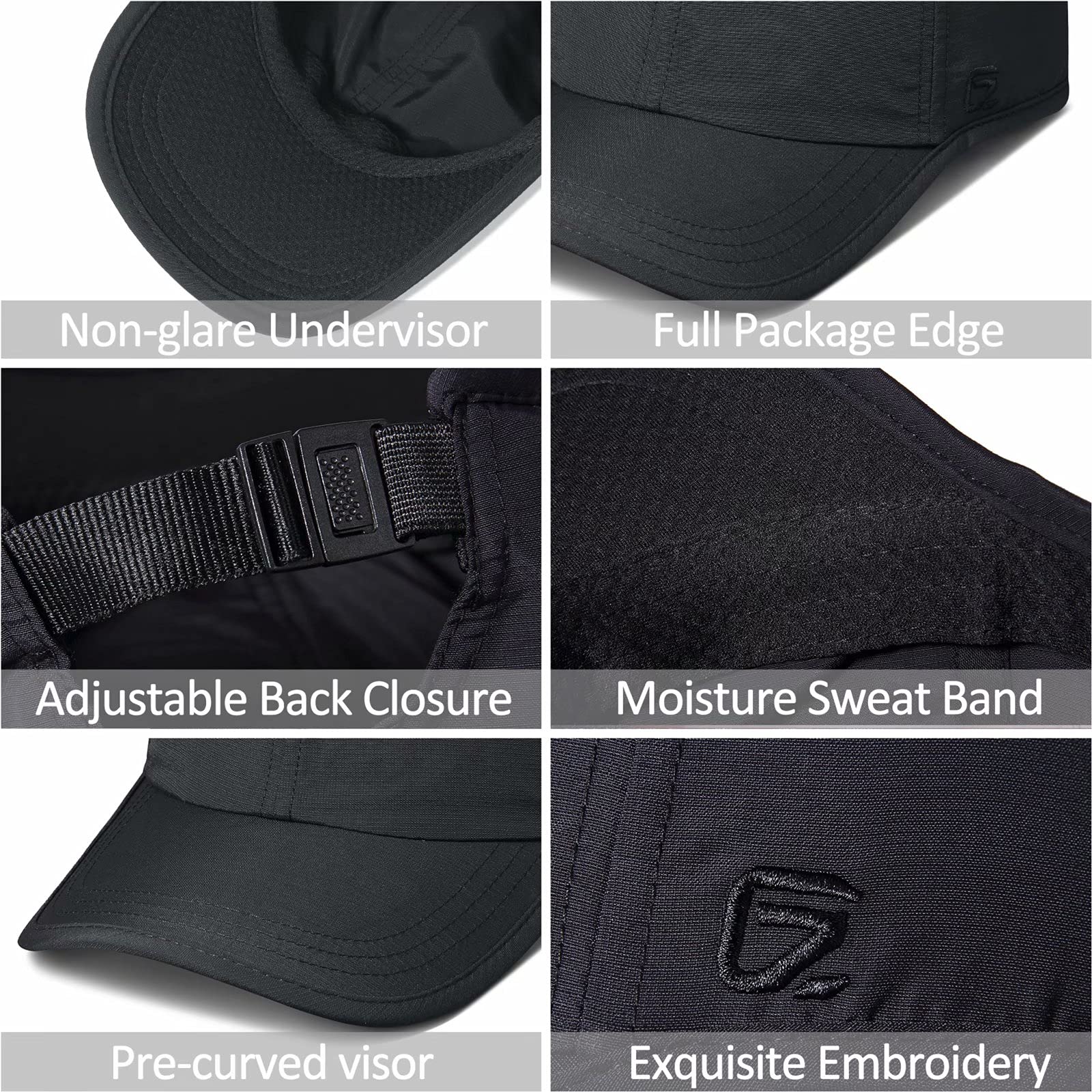 GADIEMKENSD Mens Hats Baseball Cap UPF 50+ Sun Quick Dry Lightweight Breathable Trucker Hat Outdoor Hiking Fishing Run Golf Sports Dad Mesh Hats Running Hat Quick Drying for Men Women Mens Black XL