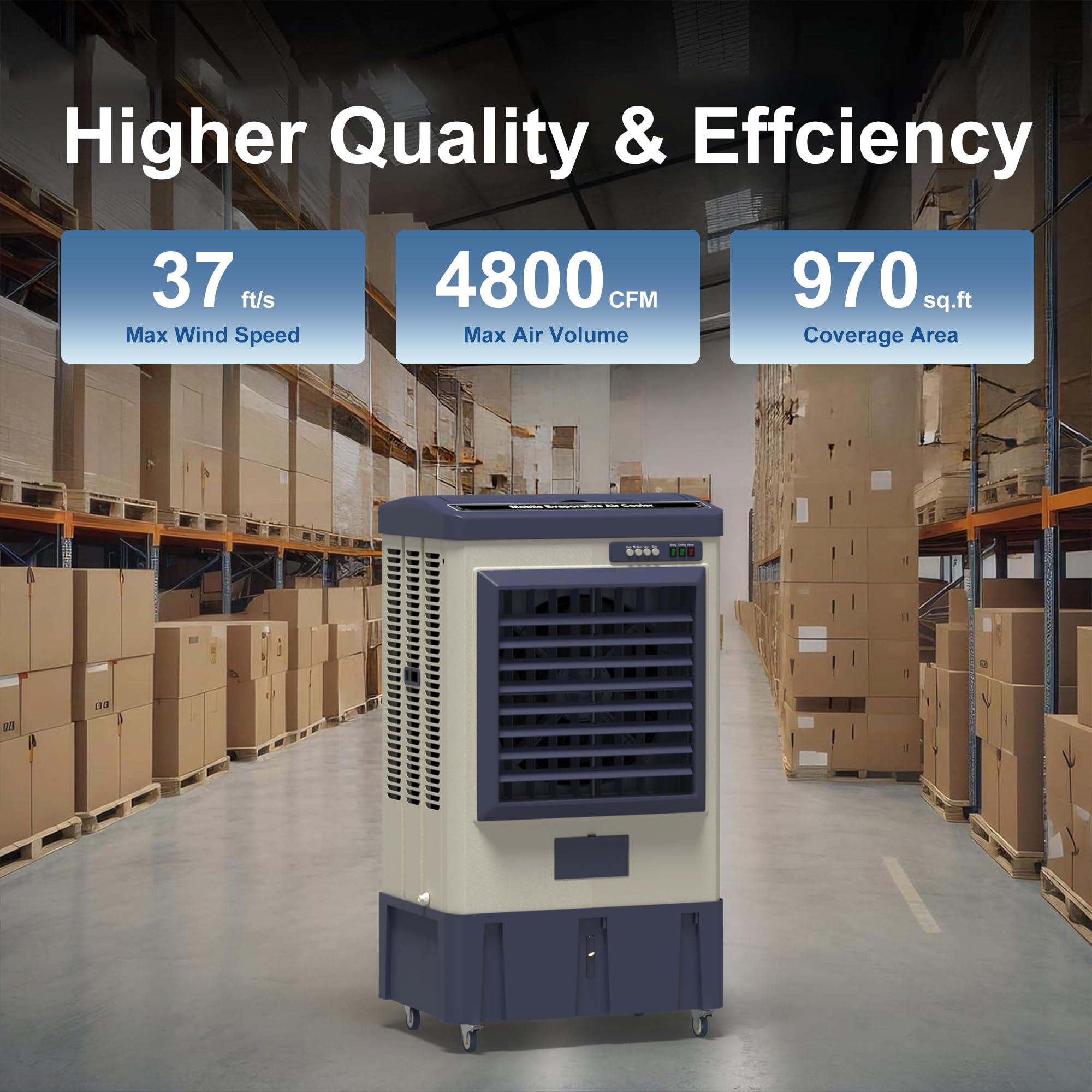 MEPTY 4800 CFM Portable Swamp Cooler, Evaporative Air Cooler with Continuous Auto Fill, Evaporative Cooler for Commercial, Industrial, Garage, Patio, Outdoor Use, 41Inch, 970sq.ft, Scroll Casters