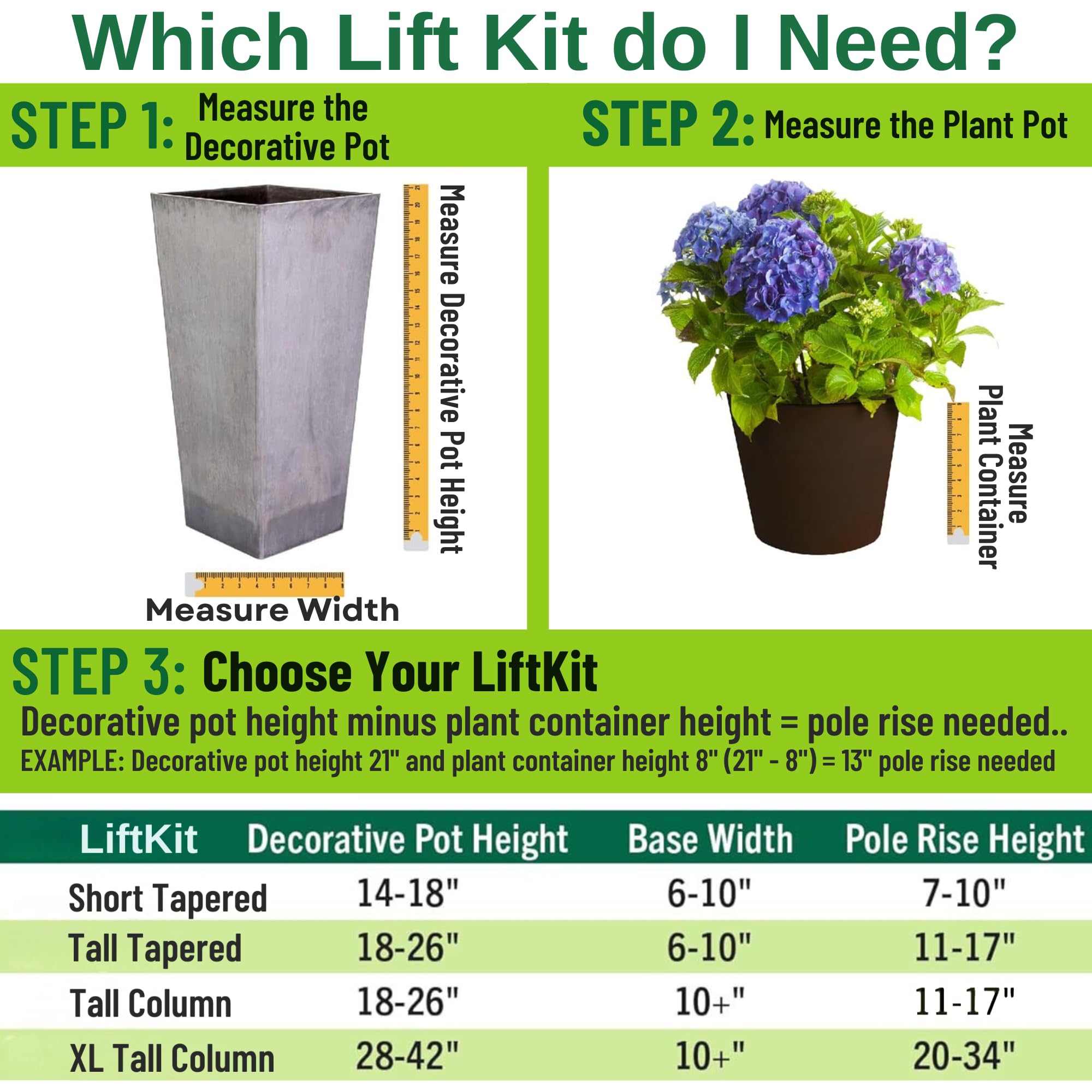 Lift Kit Planter Insert Tall Tapered Plant Riser Fill Bottom of Tall Flower Pots and Large Plant Containers | Indoor and Outdoor (11-17” Rise, 6" Base, 10" Top)