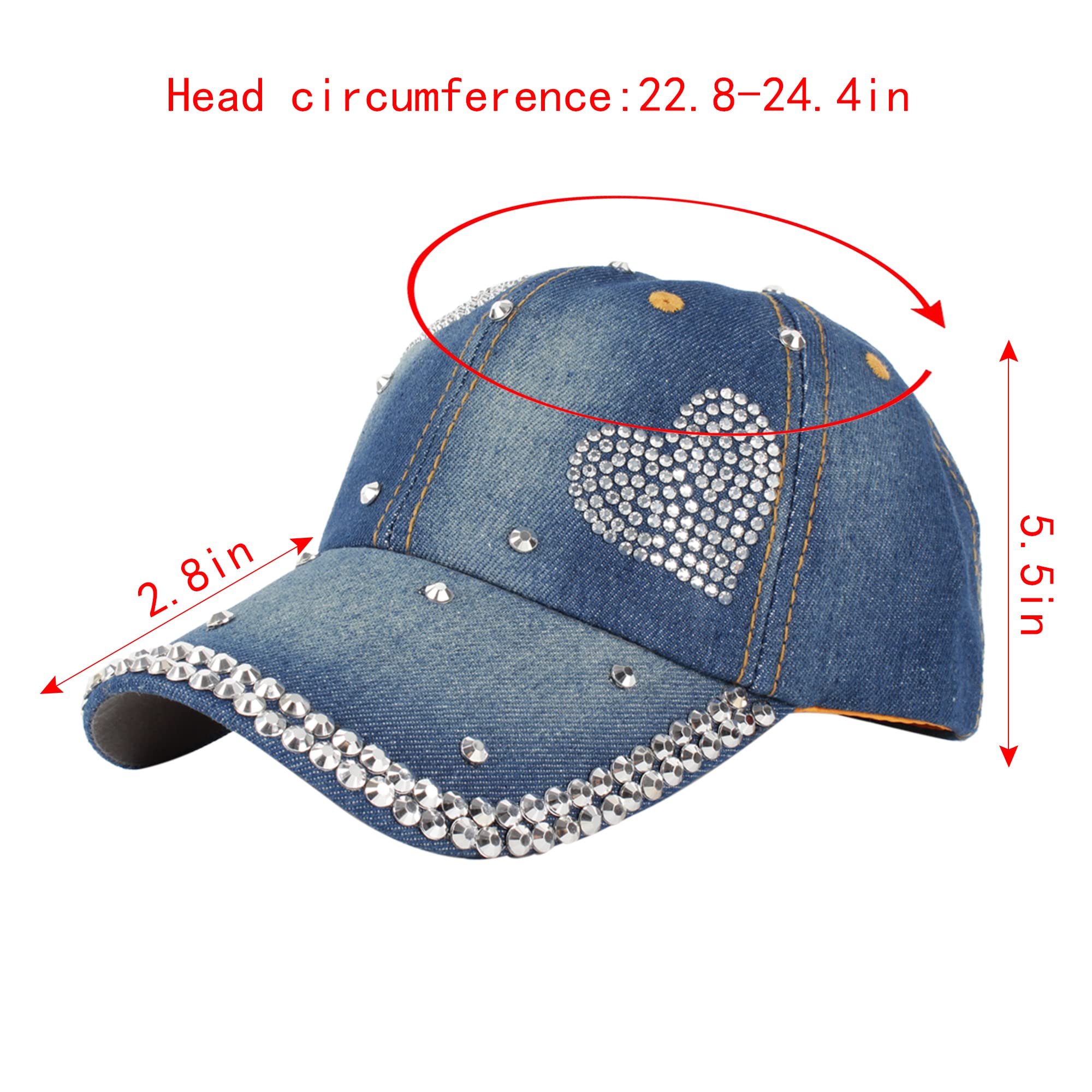 Hoce Fashion Rhinestone Denim Baseball Cap Studded Bling Hat for Women